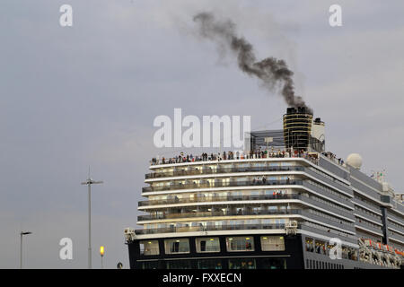 Ship smoke. Increasing cruise ship pollutions in Venice prompted into a 'no grandi navi' protest. Stock Photo