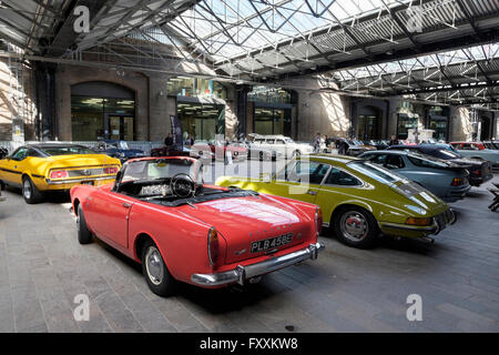 Vintage cars at the Classic Car Boot sale, Lewis Cubitt Square, King's Cross, London Stock Photo