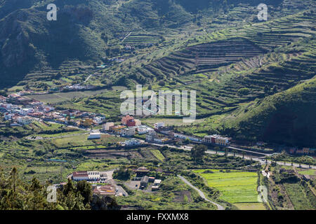 Aerial view over the Palmar village and valley in the agricultural north of Tenerife, Canary Islands, Spain. Stock Photo