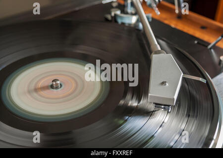 Vinyl record on a turntable record player Stock Photo