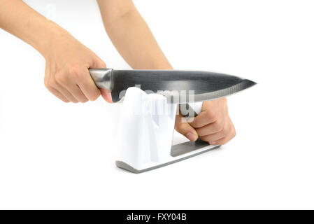 Plastic grey and white sharpener on isolated white background Stock Photo