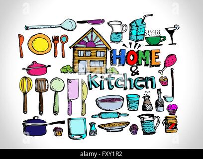 sketch Kitchen elements doodle Stock Vector