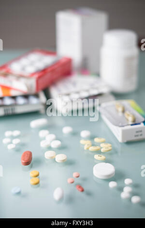 Pills and Packaging light Stock Photo