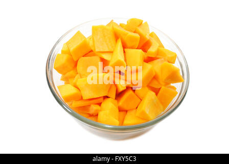Cubed Raw Butternut Squash in a Bowl Stock Photo