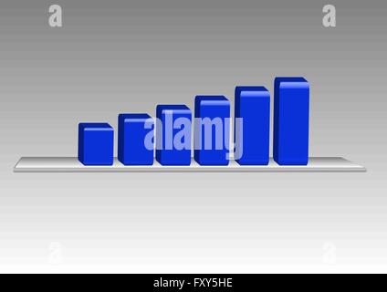 3d graph is standing on the grey desk and is showing growth. All is on the grey gradient background. Stock Vector
