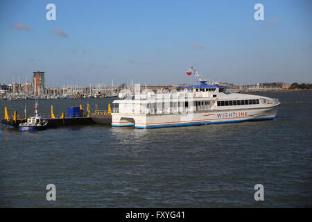 Wightlink Passenger ferry leaving Portsmouth. Stock Photo