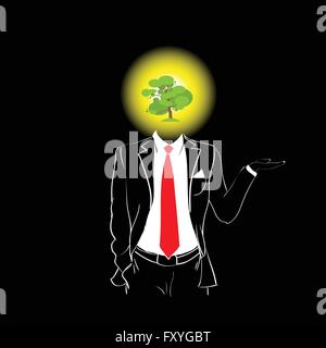 Man Silhouette Suit Red Tie Green Tree Head Concept Stock Vector