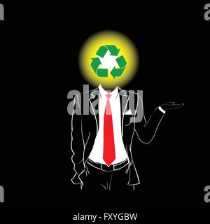 Man Silhouette Suit Red Tie Recycle Green Symbol Head Concept Stock Vector