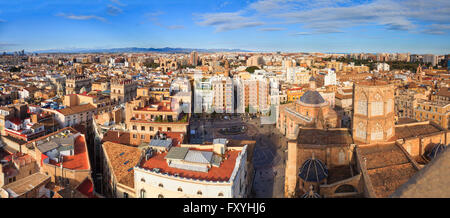 High viewpoint panorama of Valencia and the Plaza de la Reina from the Miguelete bell tower, Valencia, Comunidad Valenciana Stock Photo