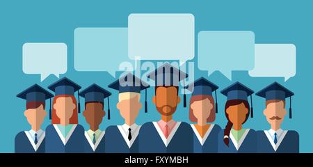 Student Group Graduation Gown Stock Vector