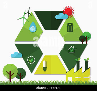 Copy space in green color representing eco-friendly and alternative energy in flat design illustration Stock Photo