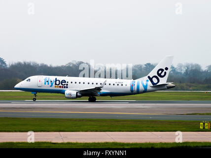 Flybe Airline Embraer 175-ST Airliner G-FBJF Landing at Manchester International Airport England United Kingdom UK Stock Photo
