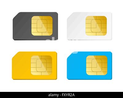 four sim cards black, white, blue, yellow, vector illustration Stock Vector