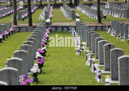 Burial Plots, Seoul National Cemetery. Stock Photo