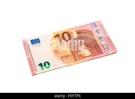 Ten euro banknote isolated on white background with clipping path. Stock Photo