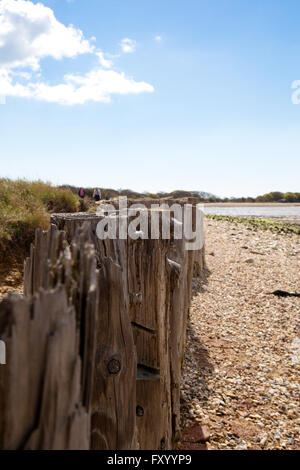 Views of Hayling Island beach in Hampshire on a summer's day with blue sky, and beach detail Stock Photo