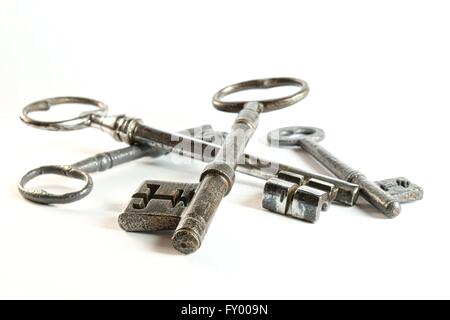 Vintage Antique Keys on white background Stock Photo