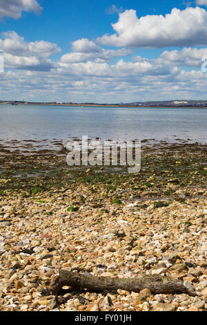 Views of Hayling Island beach in Hampshire on a summer's day with blue sky, and beach detail Stock Photo