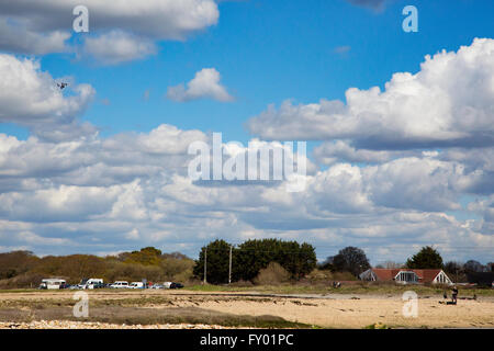 Views of Hayling Island beach in Hampshire on a summer's day with blue sky, and beach detail Stock Photo