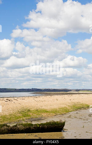 Views of Hayling Island beach in Hampshire on a summer's day with blue sky, and beach detail Stock Photo