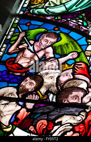 Stained glass window detail in St Marys church, Kempsford, Gloucestershire. England Stock Photo