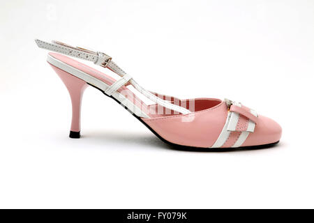 Roberto Venutt Italian Leather Pink And White Kitten Heel Shoe With Buckle Stock Photo