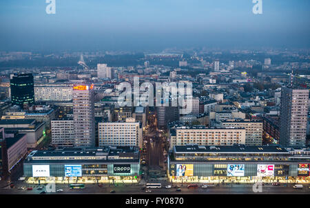 Aerial view from Palace of Culture and Science on Marszalkowska Street - one of main streets in Warsaw, Poland Stock Photo