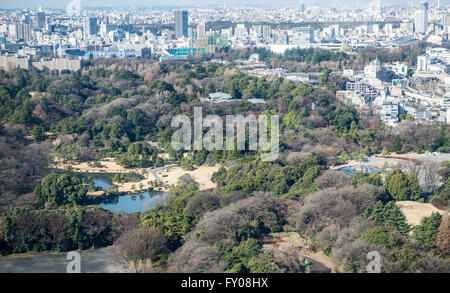 Aerial view from Hotel New Otani in Tokyo city, Japan on Akasaka Palace gardens Stock Photo