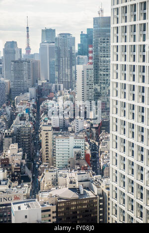 Aerial view from Hotel New Otani on Akasaka district in Tokyo city, Japan with Akasaka K Tower (right side) Stock Photo