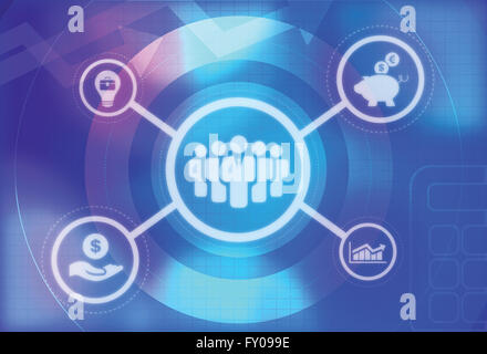 Illustration of business icons. Business leaders and Graph chart. Piggybank with Dollar and Euro currency sign Stock Photo