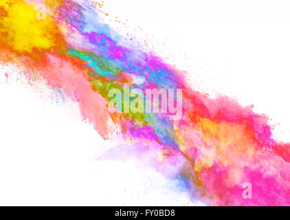 Explosion of colored powder on white background Stock Photo
