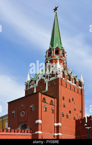 Troitskaya (Trinity) Tower is tower in center of northwestern wall of Moscow Kremlin and was built in 1495 — 1499. Russia Stock Photo