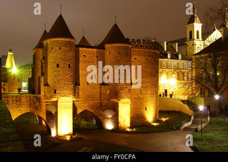 Warsaw Barbican at night, Poland Stock Photo