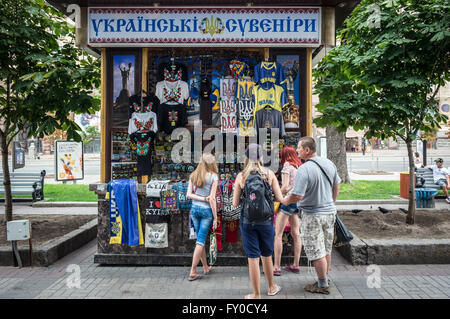 Souvenir kiosk at Khreshchatyk Street in Kiev city, Ukraine Stock Photo