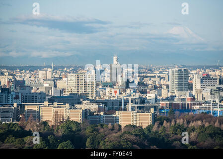 Aerial view from Hotel New Otani in Tokyo city, Japan with Mount Fuji Stock Photo