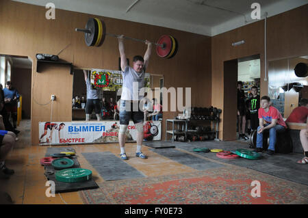 Kovrov, Russia. 17 May 2015. Weightlifting competitions Stock Photo