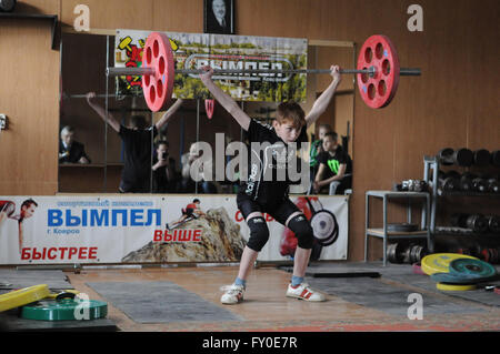 Kovrov, Russia. 17 May 2015. Weightlifting competitions Stock Photo