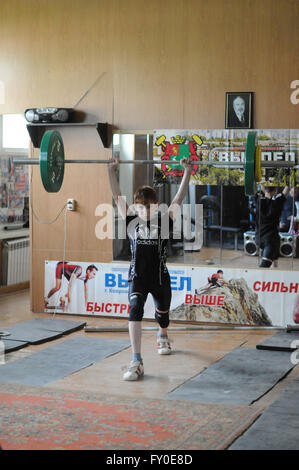 Kovrov, Russia. 17 May 2015. Weightlifting competitions Stock Photo