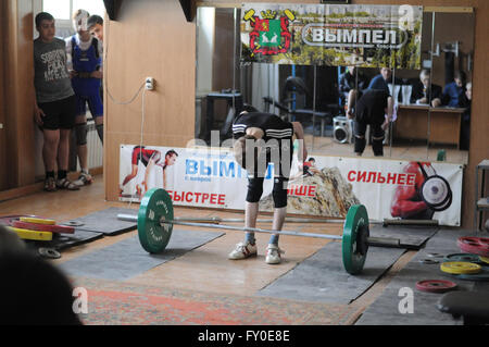 Kovrov, Russia. 17 May 2015. Weightlifting competitions Stock Photo