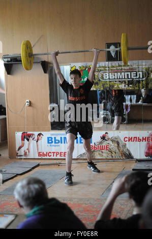 Kovrov, Russia. 17 May 2015. Weightlifting competitions Stock Photo