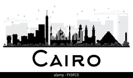 Cairo City skyline black and white silhouette with reflections. Vector ...