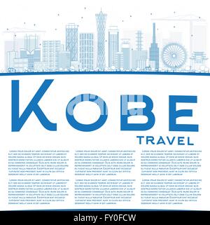 Outline Kobe Skyline with Blue Buildings and Copy Space. Vector Illustration. Business and Tourism Concept with Modern Buildings Stock Vector