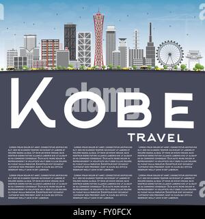Kobe Skyline with Gray Buildings, Blue Sky and Copy Space. Vector Illustration. Business and Tourism Concept Stock Vector