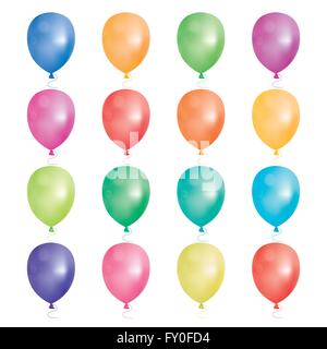 Set of 16 party balloons. Vector illustration. Balloons different colors isolated on white background. Stock Vector