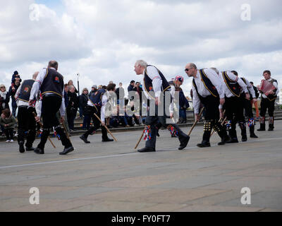 Morris dancers entertain the crowd in Greenwich London Stock Photo