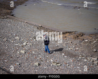 A man searches the Foreshore near Greenwich Pier Stock Photo