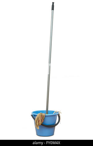 Washing mop with blue bucket on the white Stock Photo