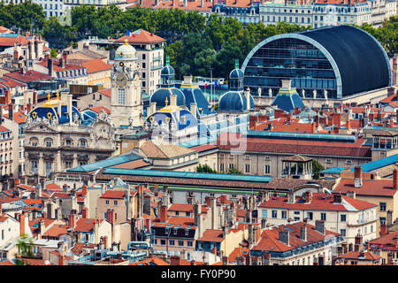 Aerial panorama of Lyon with city hall. Lyon, Rhone-Alpes, France. Stock Photo