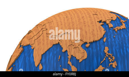 Southeast Asia on wooden model of planet Earth with embossed continents ...