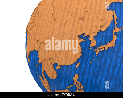 Southeast Asia on wooden model of planet Earth with embossed continents ...